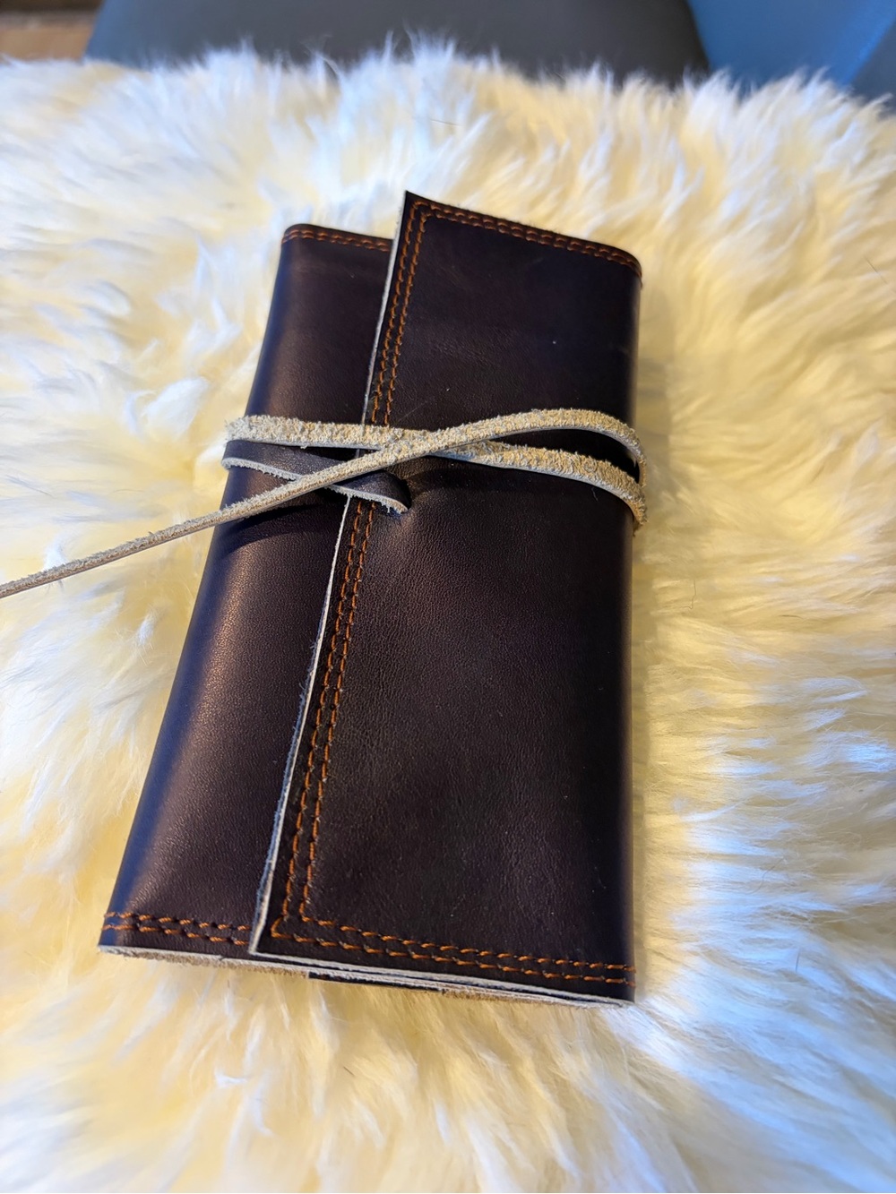 Leather Wrap Wallet Organizer in Dark Brown